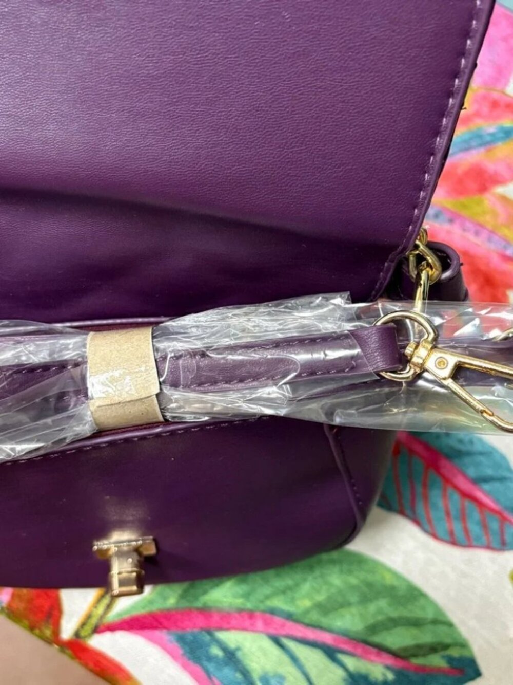 Badgley Mischka Quilted Pearl Chain Mini Shoulder Bag Purple - Picture 4 of 4